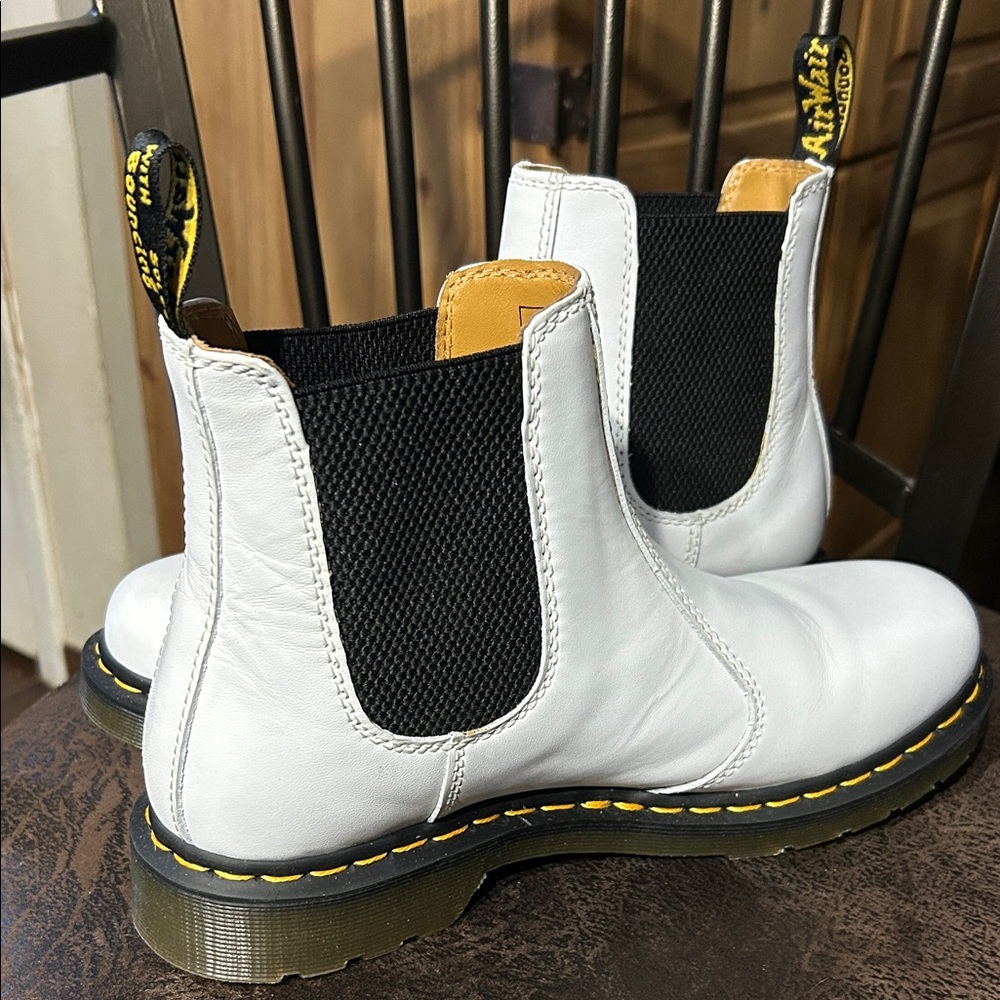 Dr. Martens White Leather Boots with Black Accents